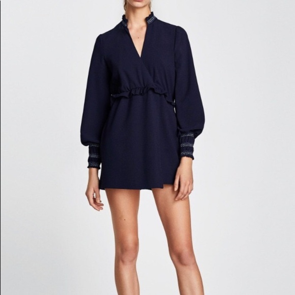 zara navy blue long sleeved romper